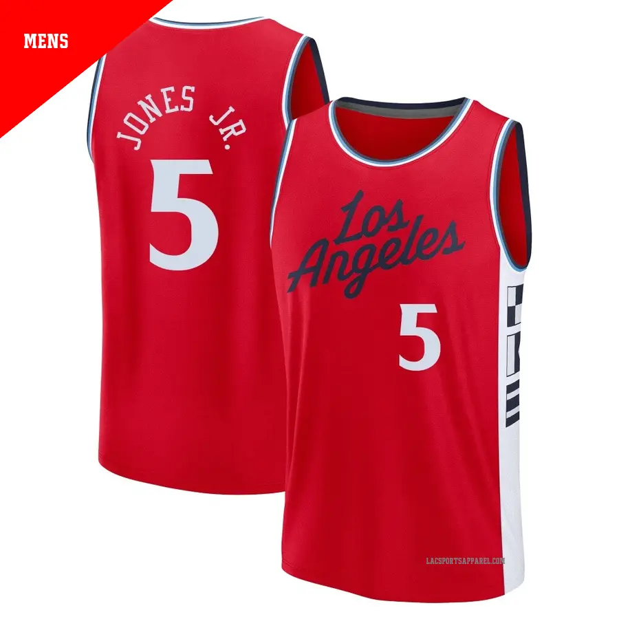＃5 Men's Derrick Jones Jr. Los Angeles Clippers 2024/25 Fast Break Red Statement Edition Jersey