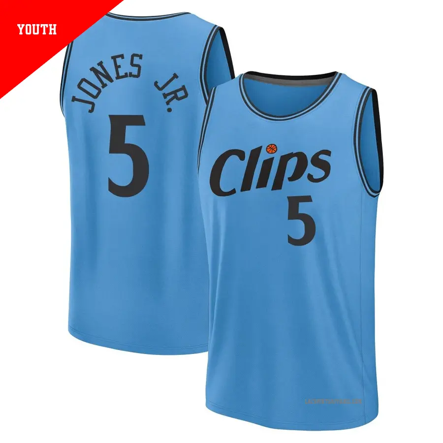 ＃5 Youth Derrick Jones Jr. Los Angeles Clippers 2024/25 Fast Break Light Blue City Edition Jersey