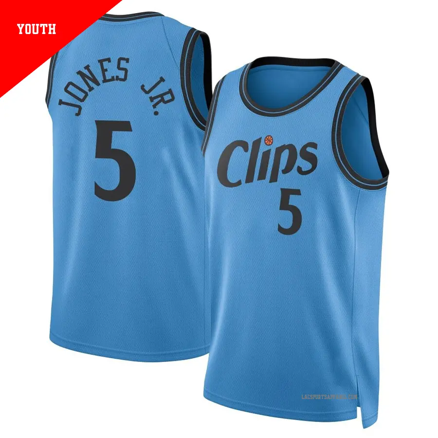 ＃5 Youth Derrick Jones Jr. Los Angeles Clippers 2024/25 Swingman Light Blue City Edition Jersey