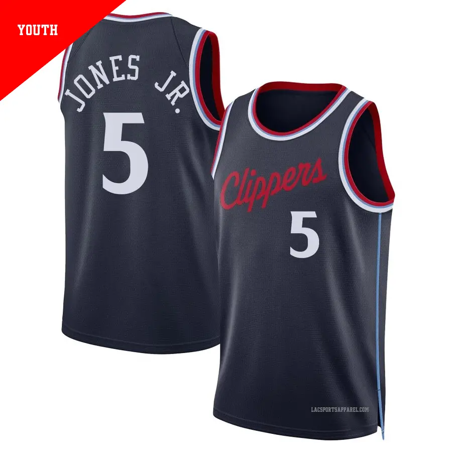 ＃5 Youth Derrick Jones Jr. Los Angeles Clippers 2024/25 Swingman Navy Classic Edition Jersey