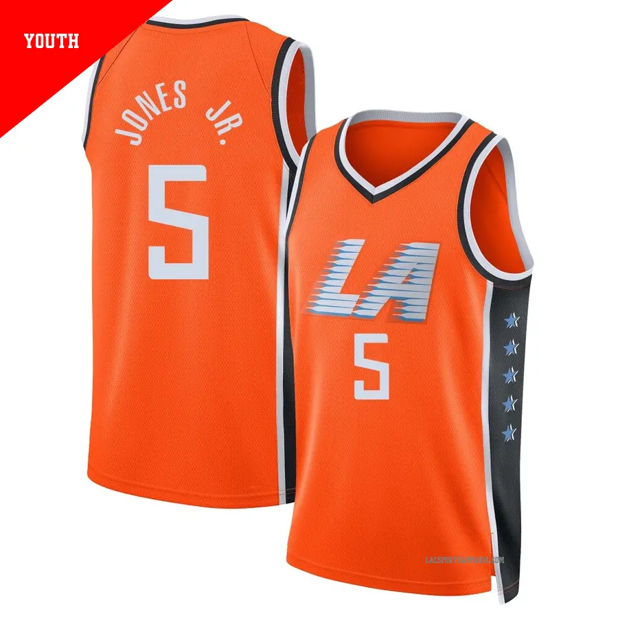 ＃5 Youth Derrick Jones Jr. Los Angeles Clippers 2025/26 Swingman Orange City Edition Jersey